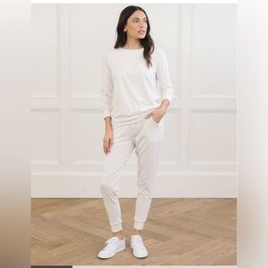 Cozy Earth Women’s Brushed Bamboo Pullover Crew and Jogger Set Ivory Size Small